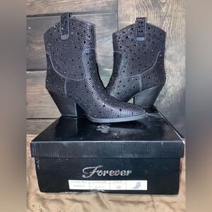 Forever brand, Glittery Black Ankle Booties, size 10, only tried on